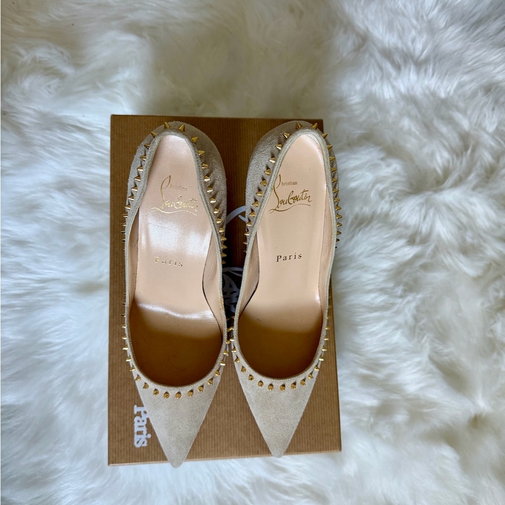 Christian Louboutin Anjalina suede gold stud pumps